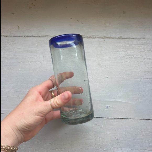 Blue Rimmed Glass Tumbler - Picture 1 of 3